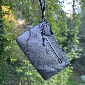 COACH Wristlet Phone Wallet Clutch Grey Metallic Pebbled Leather AUTHENTIC NWOT